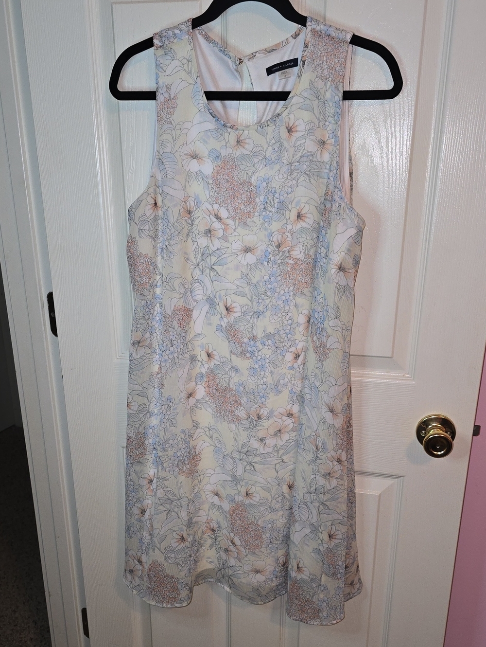 Sleeveless Floral Mini Dress in Pastel Blue & Cream
